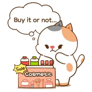 💵 Buy it or not... แมว, เครื่องสำอาง, ลดราคา, น่ารัก, สัตว์, ช้อปปิ้ง, สติกเกอร์ telegram sticker