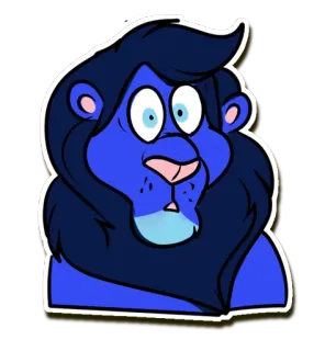 😯 leão, animal, desenho animado, ilustração, azul, retrato whatsapp sticker