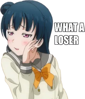 💩 WHAT A LOSER anime, school girl, smug, insult telegram sticker
