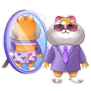 😎 hamster, animal, mirror, suit, glasses, hearts, cartoon telegram sticker