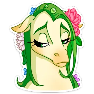 😔 cheval, floral, dessin animé, triste, fleurs telegram sticker