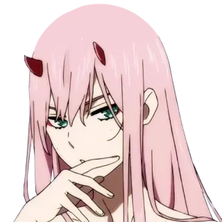 👉 Zero Two Darling in the Franxx Anime, Pinke Haare, Hörner, Zero Two, Darling in the Franxx, Manga telegram sticker