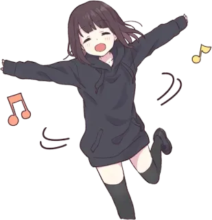 😄 Аниме, Девушка, Худи, Танцы, Музыка, Милый telegram sticker