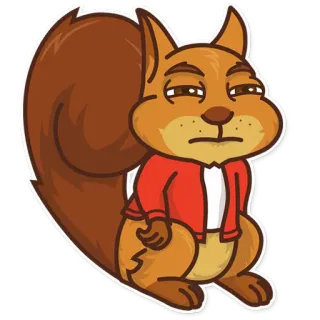 😑 squirrel, cartoon, animal, red jacket, mammal, rodent telegram sticker