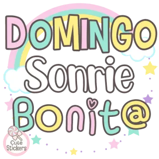 🌈 DOMINGO
Sonrie
BONITO@ domingo, sonrisa, hermoso/a, día, arcoíris, nubes telegram sticker