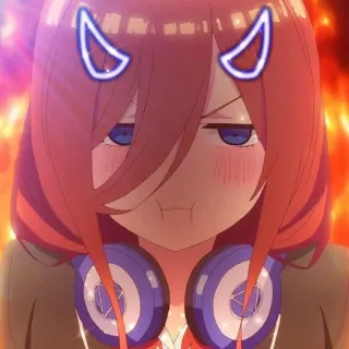 💈 anime, manga, girl, devil horns, headphones telegram sticker