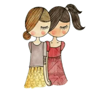 👭 filles, amitié, mignon, dessin animé, illustration whatsapp sticker