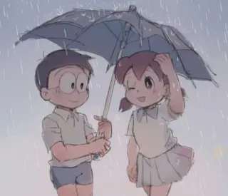 ☂ Nobita Nobi Doraemon doraemon, Cartoon, Anime, Freundschaft, Regen, Regenschirm, Nobita, Shizuka whatsapp sticker
