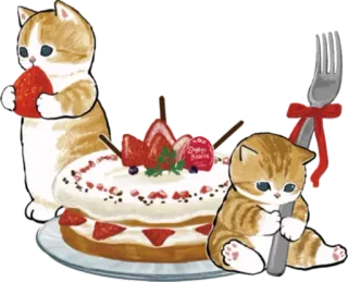 🎂 cat, cake, strawberry, dessert, animals, cute telegram sticker