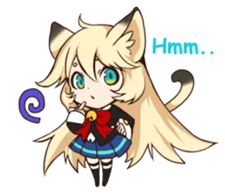 😕 Hmm... ragazza gatto, anime, chibi, pensando, hmm telegram sticker