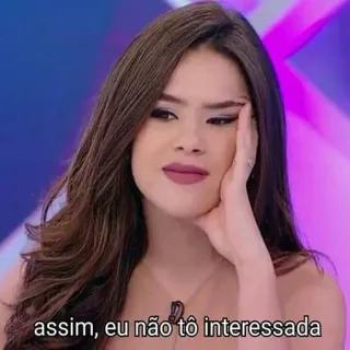😈 assim, eu não tô interessada mulher, desinteressado, meme, expressão, morena, retrato telegram sticker