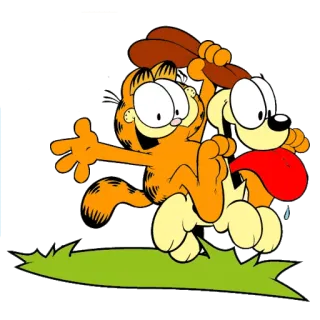 🏇 Garfield cartoon, cat, dog, comic, happy whatsapp sticker