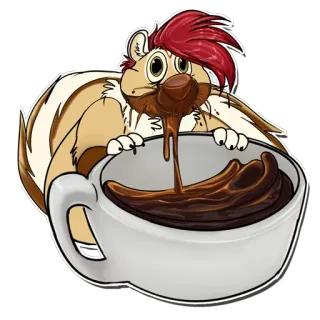 ☕ gambá, desenho animado, animal, fofo, café, chocolate, xícara, kawaii whatsapp sticker