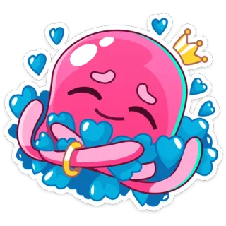 ❤️ octopus, cartoon, cute, love, heart, crown, pink, blue telegram sticker