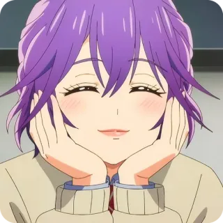 🙂 anime, ragazza, capelli viola, sorriso, felice, carina, cartone animato telegram sticker