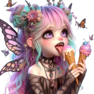 🍧 fairy, pastel, anime style, ice cream, fantasy, butterflies, aesthetic, colorful hair telegram sticker