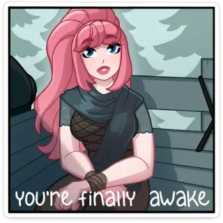 👍 You're finally awake 动漫, 角色, 粉色头发, 幻想, 你终于醒了 whatsapp sticker
