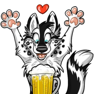 🍺 Furry, Animal, Desenho animado, Feliz, Cerveja, Coração telegram sticker