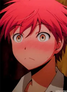 🤭 Karma Akabane Assassination Classroom อนิเมะ, หน้าแดง, อาย, การ์ตูน, ผมแดง, ชุดนักเรียน telegram sticker