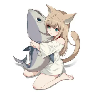✨ Аниме, Неко, Акула, Каваий, Девушка, Объятия whatsapp sticker