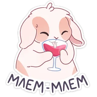 🍷 МЛЕМ-МЛЕМ coelho, vinho, fofo, desenho animado, animal, bebendo whatsapp sticker