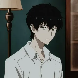🕳 Anime, Chico, Personaje, Retrato, Pelo Negro, Camisa Blanca whatsapp sticker