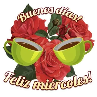 😶 Buenos días! Feliz miércoles! bom dia, café, rosas, quarta-feira, flores telegram sticker