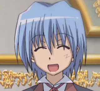 😁 anime, cartone animato, ragazzo, capelli blu, sorridente, personaggio telegram sticker