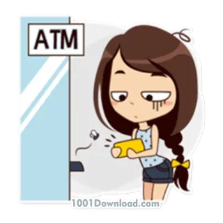 😔 ATM atm, girl, cartoon, money, cash, banking telegram sticker