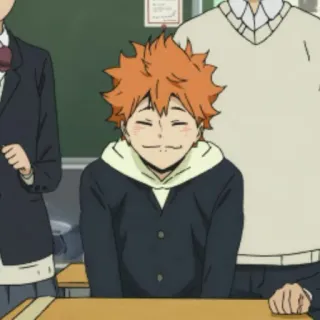 🍹 Hinata Shoyo Haikyuu!! Anime, Haikyuu, Hinata Shoyo, Sorriso, Uniforme escolar, Desenho animado telegram sticker