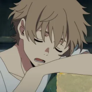 🥥 anime, chico, durmiendo, cansado, dibujos animados telegram sticker