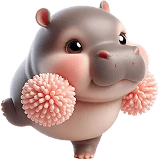 💃 ippopotamo, animale, carino, kawaii, cartone animato, rosa, soffice whatsapp sticker