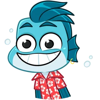 🐟 Cartone animato, Pesce, Blu, Personaggio, Camicia hawaiana, Mare, Acquatico telegram sticker