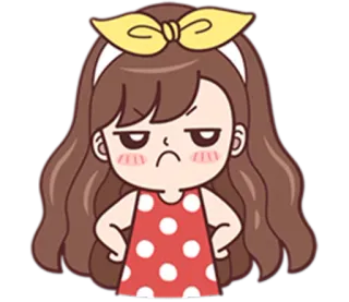 ☹ Cartone animato, Ragazza, Arrabbiata, Infastidita, Carina, Espressione telegram sticker