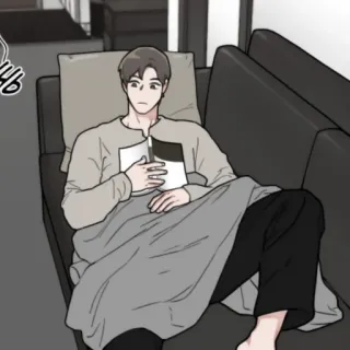 🥢 mężczyzna, kanapa, koc, w domu, siedzi, zrelaksowany telegram sticker