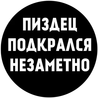 🤗 ПИЗДЕЦ ПОДКРАЛСЯ НЕЗАМЕТНО russian, text, slang, black, white telegram sticker