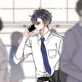 📼 Anime-Stil, Mann, Büro, Anruf, Krawatte, Businesskleidung, Geschäftsmann whatsapp sticker