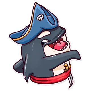 😄 orca, killer whale, pirate, cartoon, sea animal, ocean, mammal telegram sticker