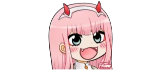 🥰 Zero Two Darling in the Franxx Anime, Pinke Haare, Chibi, Hörner telegram sticker