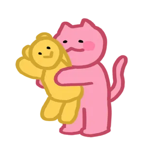 💞 gato, abrazo, amarillo, rosa, muñeca, lindo, dibujos animados telegram sticker
