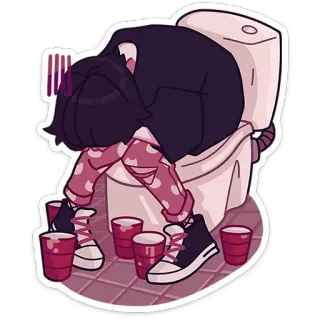 🚽 пьяный, рвота, туалет, больной, вечеринка, красные стаканы, алкоголь telegram sticker