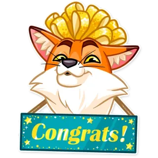 🥳 Congrats! congratulations, fox, celebration, cartoon telegram sticker