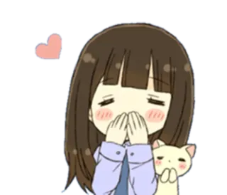 👧 Anime, Dziewczyna, Serce, Słodkie, Kot telegram sticker