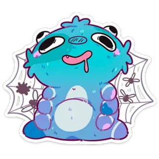 🤤 可爱, 怪物, 蜘蛛网, 蓝色, 卡通, 生物, 搞笑 telegram sticker