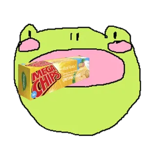 🍟 MEGA CHIPS กบ, ขนม, มันฝรั่งทอด, อาหาร, กิน, การ์ตูน, อารมณ์ขัน telegram sticker