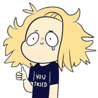 🤕 YOU TRIED cartoon, girl, thumbs up, you tried, failure, optimistic, blonde, sarcastic telegram sticker