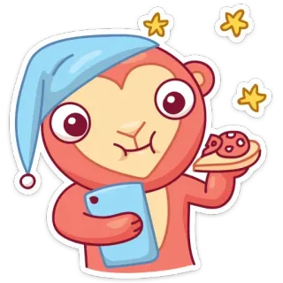 🍪 원숭이, 자는, 음식, 동물, 만화, 밤, 귀여운 telegram sticker