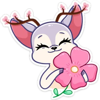 🌺 veado, flor, fofo, desenho animado, animal, primavera, natureza telegram sticker