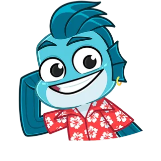 🐟 Cartone animato, Pesce, Personaggio, Camicia hawaiana, Animato, Emoji telegram sticker