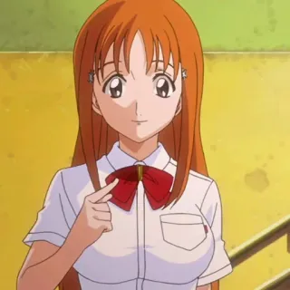 🙂 anime, girl, school uniform, red bow, orange hair telegram sticker
